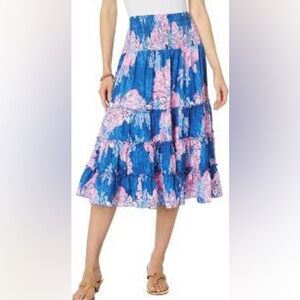 NWT- Lilly Pulitzer Blue and Pink Floral Midi Skirt